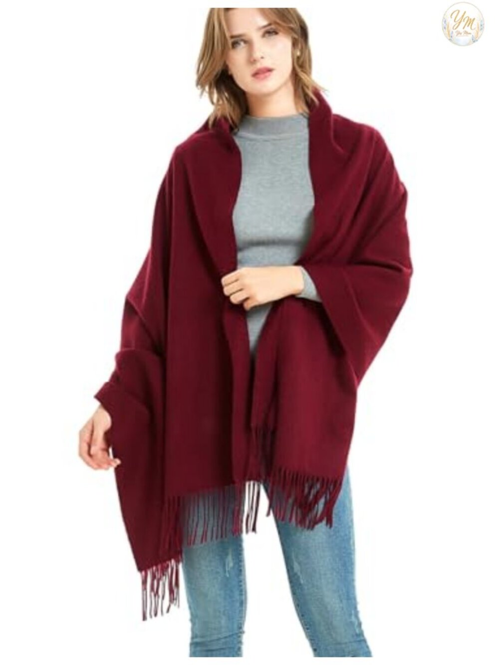 Wool Pashmina Shawl Wrap Thick Travel Blanket Scarf Winter Wraps for Women